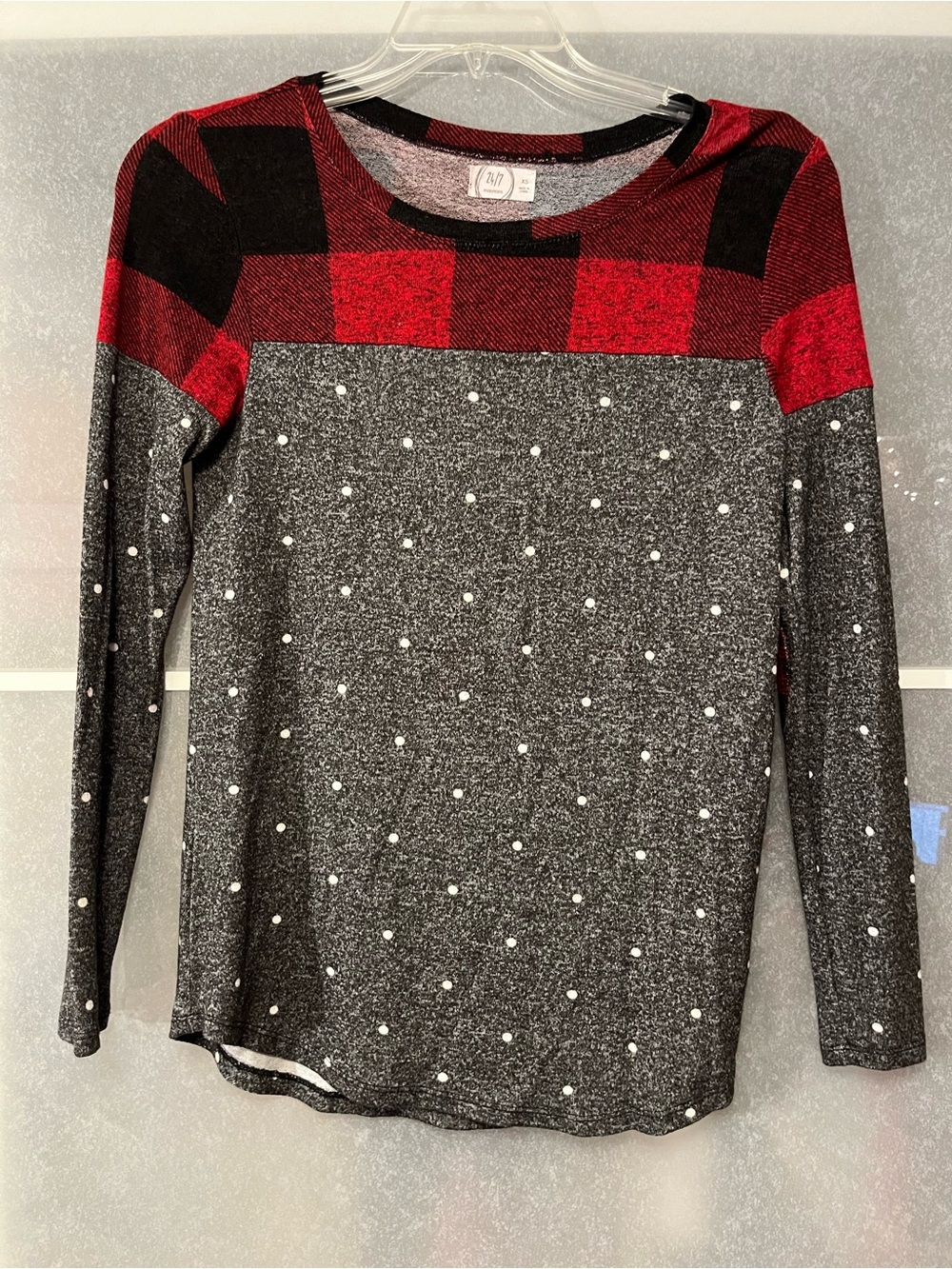 Red Buffalo Plaid & Gray Dot Long-Sleeve Top